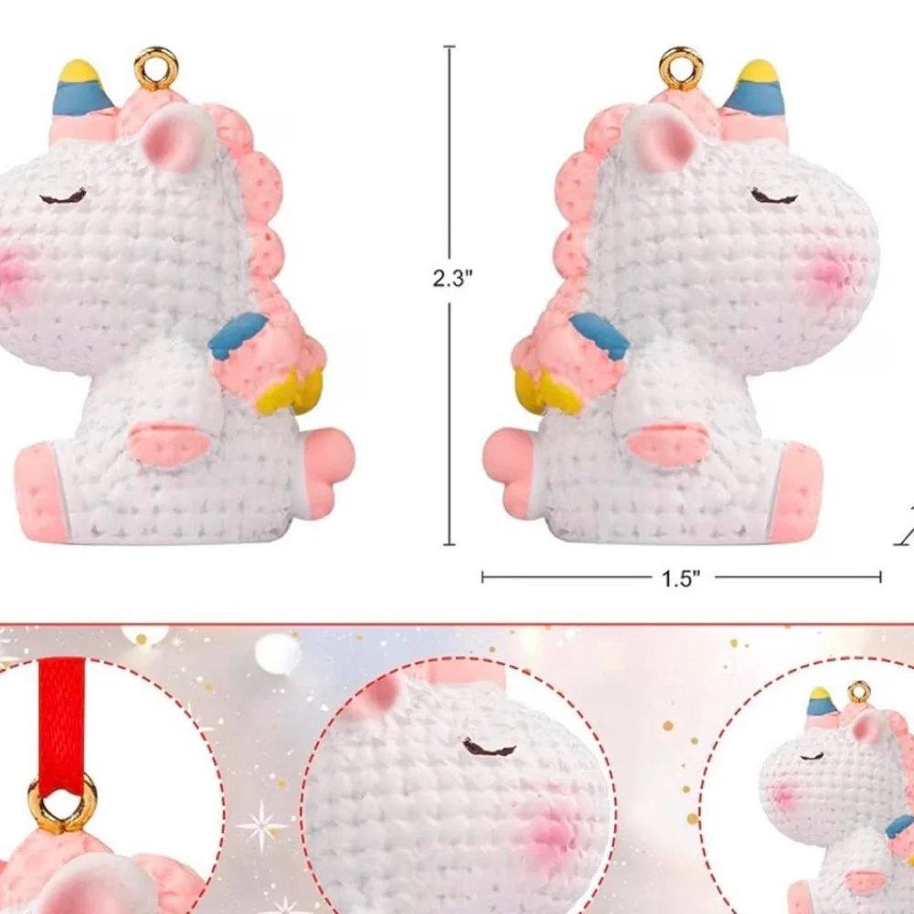 Cute Pink White Unicorn Resin Christmas Ornament 2.3”